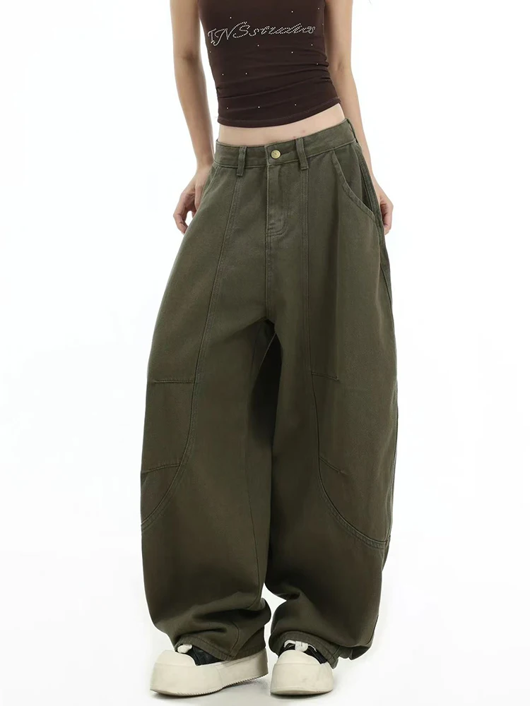 

Y2K Американские ретро джинсы-карго Женская уличная одежда с высокой талией Свободные широкие джинсовые брюки Bf Хип-хоп Универсальные прямые брюки Новые