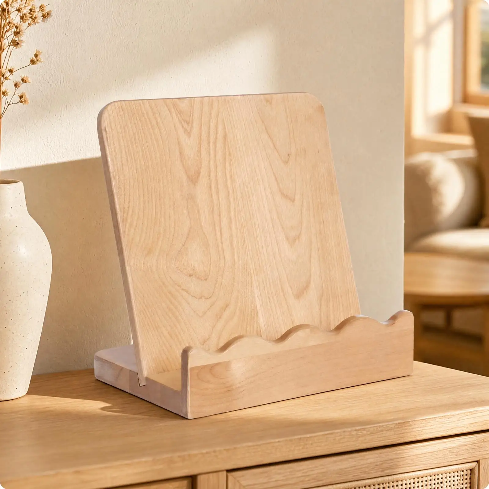 Wooden Countertop Storage Rack Decorative Single-Tier Wood Organizer with Front Rail Edge Tabletop Rack Multipurpose
