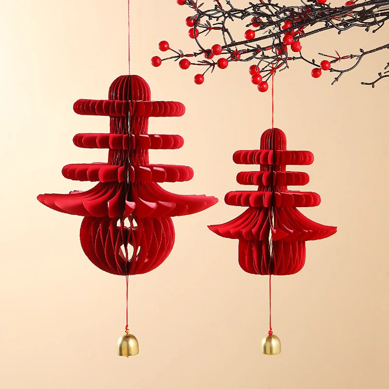 

Chinese New Year Decorations Paper Honeycomb Gourd Lantern Hanging Pendants Desktop Ornament Spring Festival Wedding Party Decor