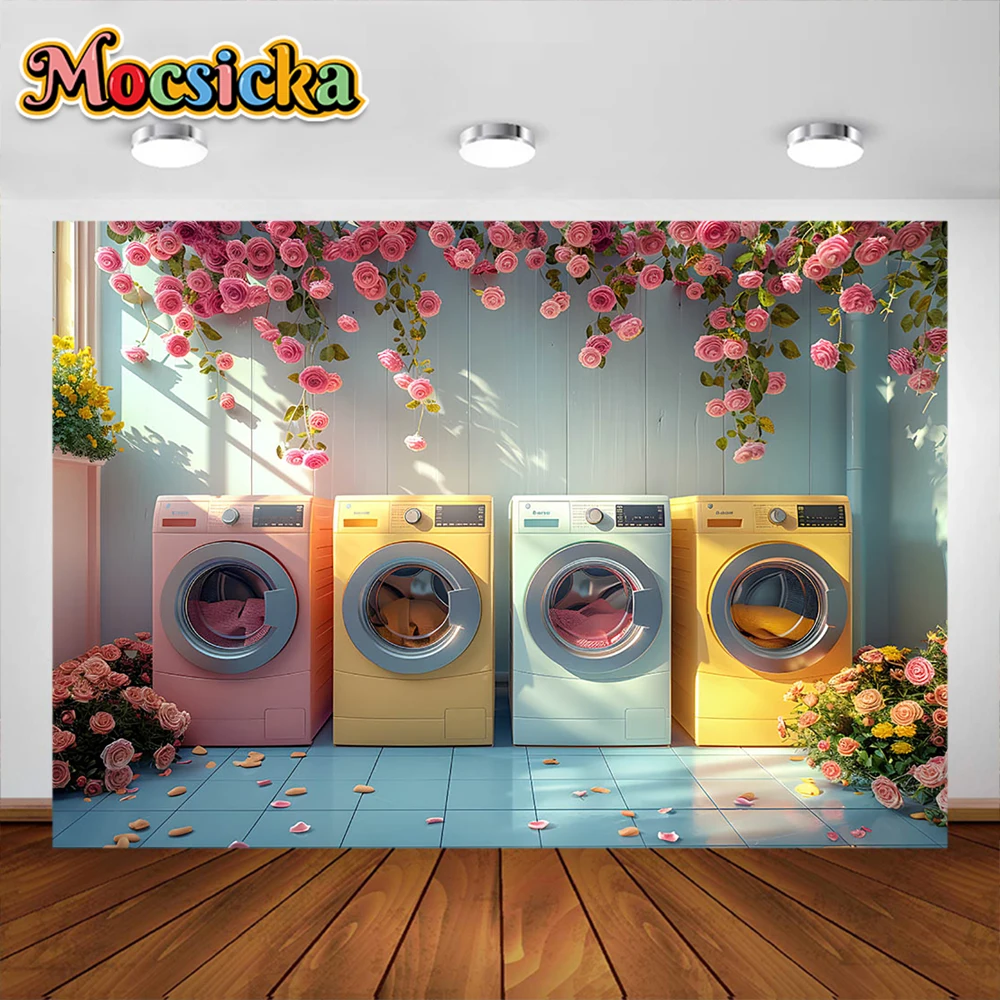 Laundry Day Photography Background Colorful Washing Machine Party Decoration Supplies Cake Crush Family Portrait Studio Props