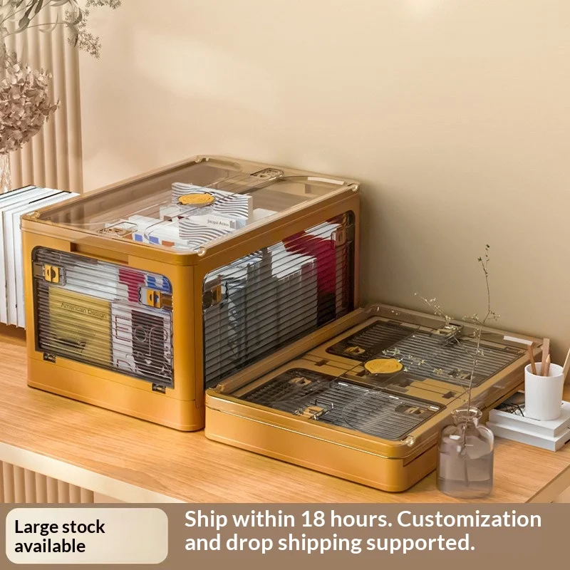 

Large Capacity Foldable Transparent Storage Box Thickened Collapsible Stackable Clothes Toy Organizer Lid Included Furniture