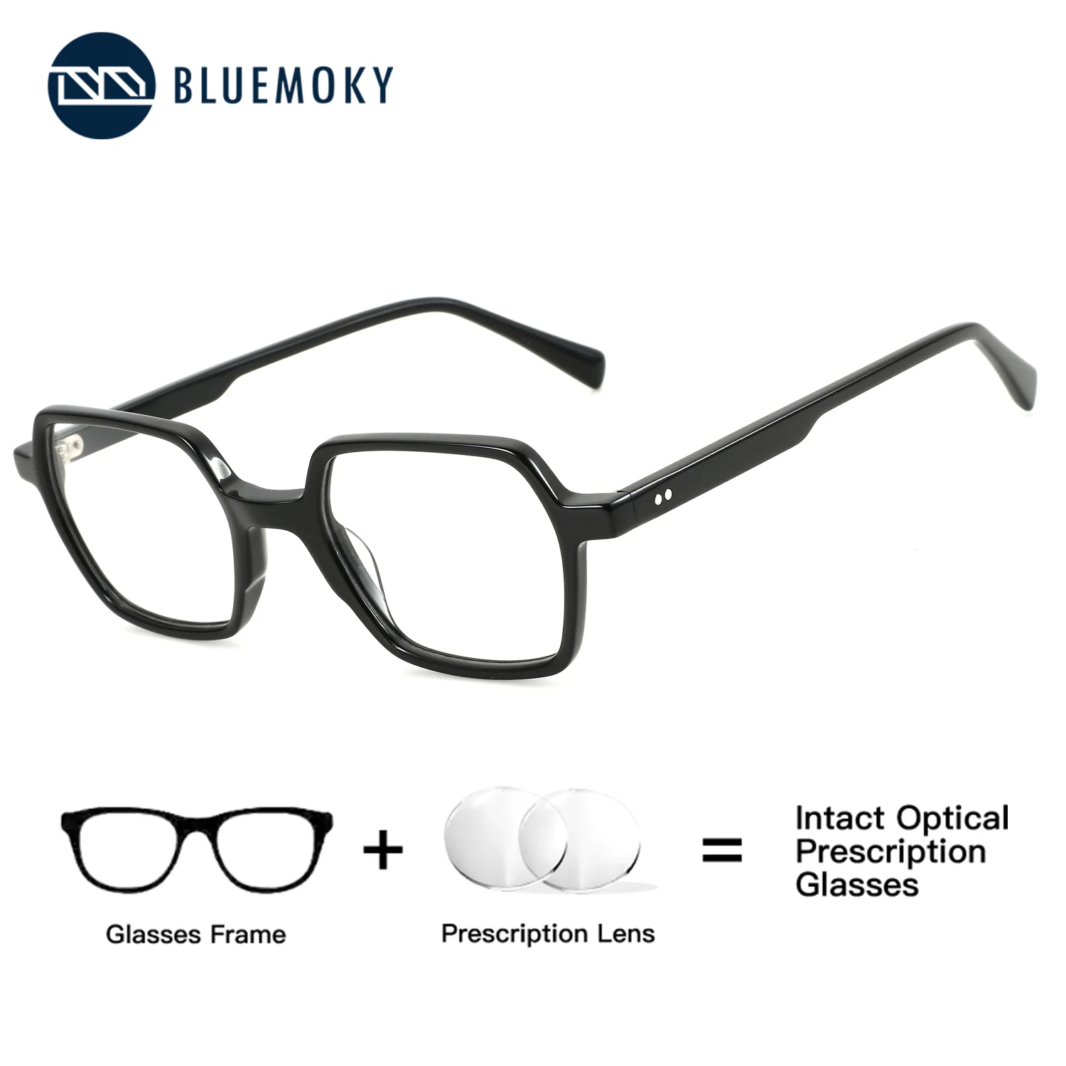 BLUEMOKY (M Size) Women Men Polygon Acetate Prescription Vision Correction Graduate Glasses Anti Blue Light Photochromic Myopia