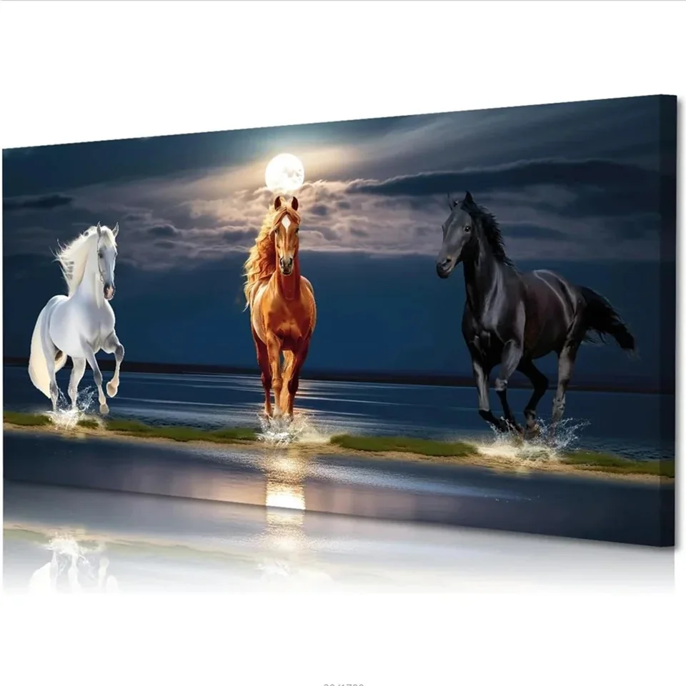 Large Diamond Painting Kits for DIY, Sea and Beach, Three Running Horse, Full Diamond Embroidery, Mosaic Night Landscape Decor,