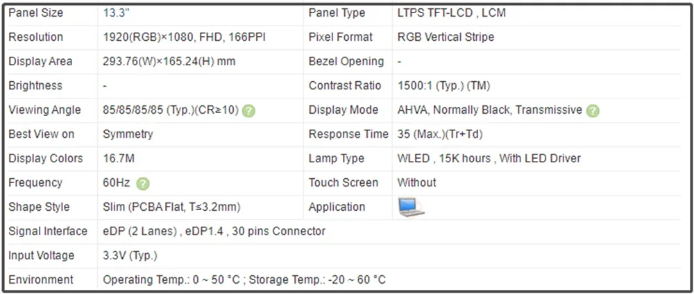 شاشة كمبيوتر محمول LCD مقاس 13.3 بوصة IPS لوحة FHD 1920x1080 EDP 30pins رفيعة 60 هرتز غير تعمل باللمس B133HAN05.8