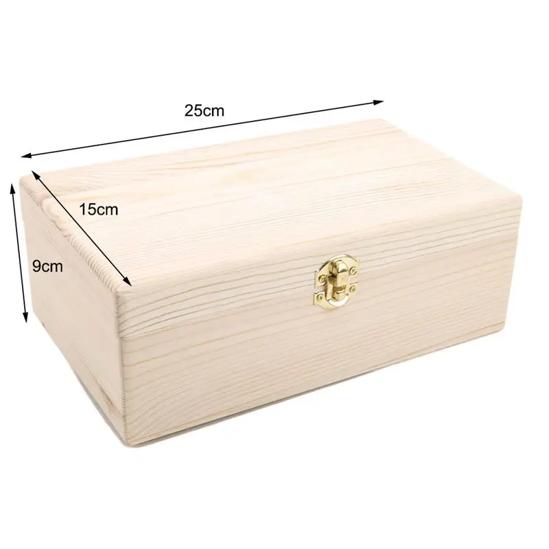 1PC Plain Wooden Storage Boxes Square Hinged Craft Gift Sundries Office Supplies Home Organization Storage Box Craft