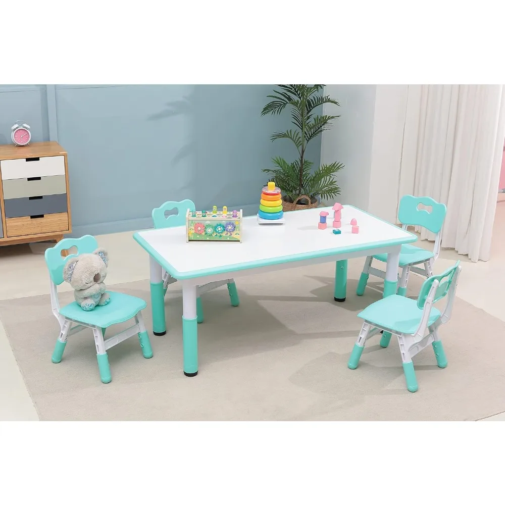 

Kids Table and Chair Set, Height-Adjustable Toddler Desk with 4 Seats, Toddler Table and Chair Set for Girls & Boys Age 2-10