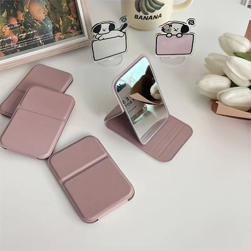10pcs Portable Folding Mini Cosmetic Mirrors with PU Base Washable Glass Makeup Mirror for Dormitory Desktop Makeup Vanity Table