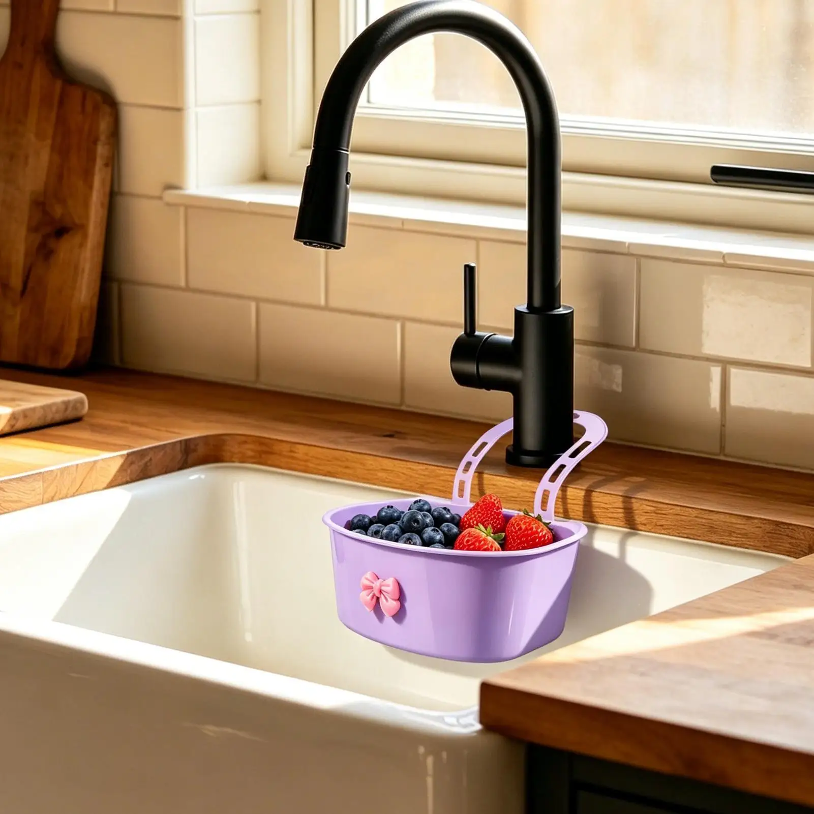 Kitchen Sink Strainer Basket, Multifunctional Food Catcher with Drain Holes, Removable Filter for Fruits & Vegetables Cleaning
