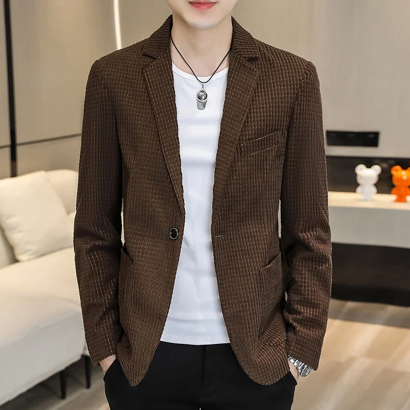 

High-quality and fashionable new checked suit men's jacket, velvet Korean-style casual, slimming and cool single suit small suit