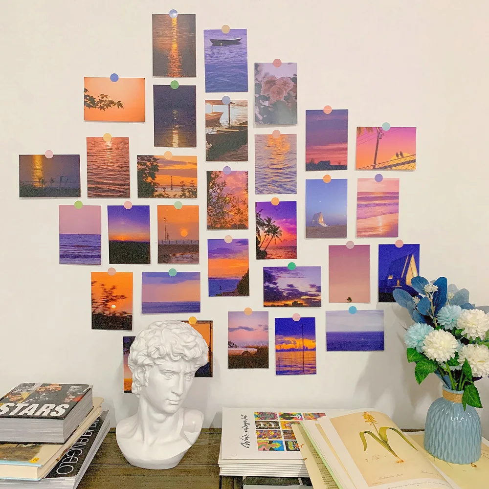 30 Pcs/Set Beautiful Sunset Glow Postcard INS Art Decorative Card Creative Background Wall Sticker Poster Greeting Cards