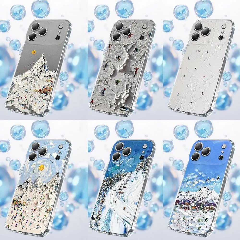 

Snow Mountain Skiing Ski Phone Case For iPhone 14,11,15,17,13,12,16,Plus,E,Air,Pro,Max,Mini Transparent Cover