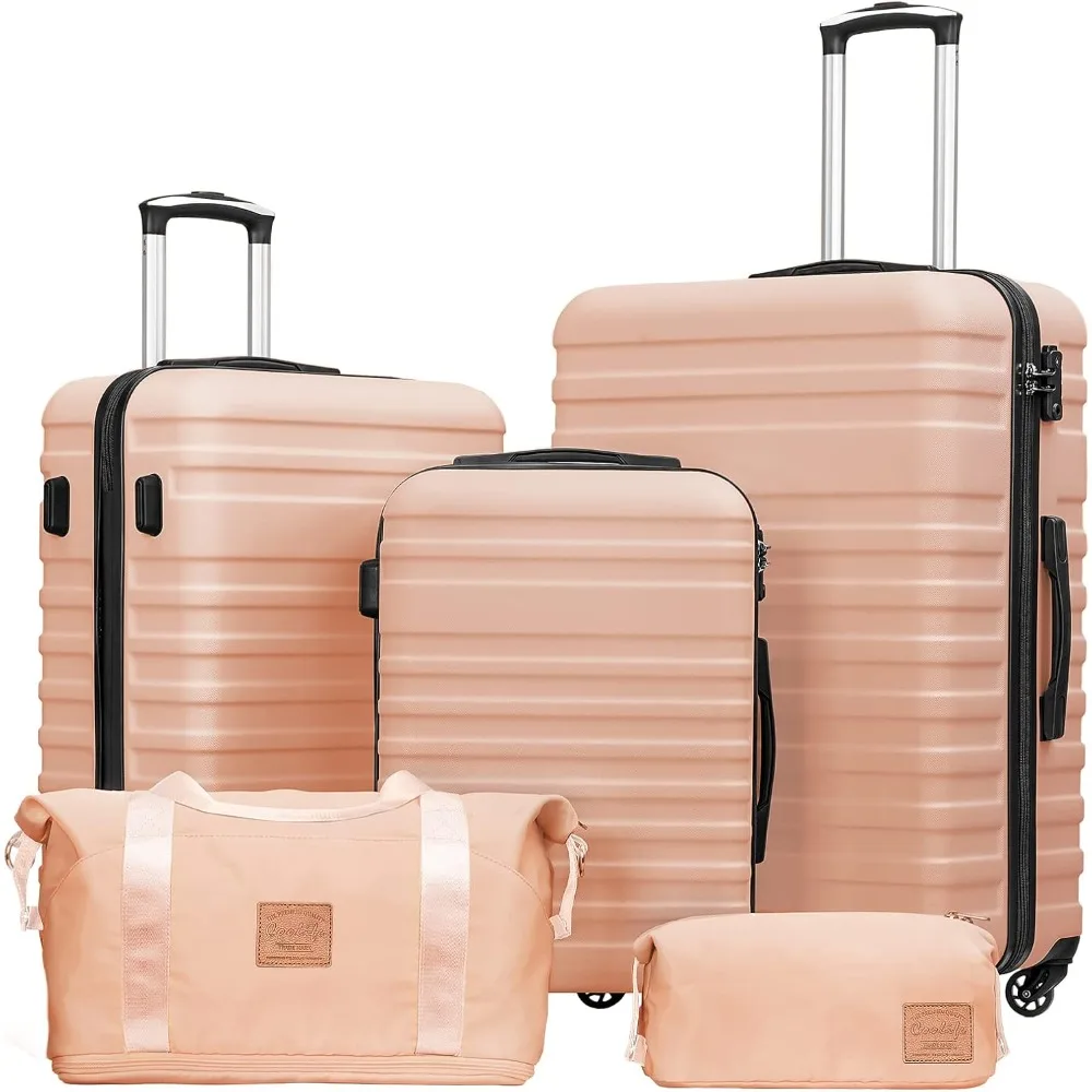 

Suitcase Set 3 Piece Luggage Set Carry On Hardside Luggage with TSA Lock Spinner Wheels (Pink, 5 piece set)