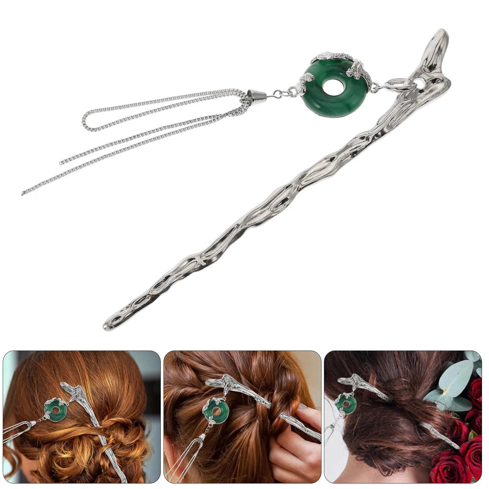 

Hair Barrettes Hairpin Bun Stick Chopstick Jade Pendant Tassel Chinese Style Bride