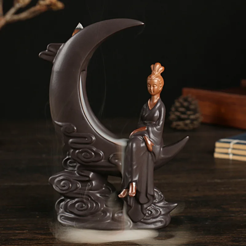 Ceramic high mountains and flowing water backflow incense burner, home and indoor dreamy moon cradle incense pedestal handicraft