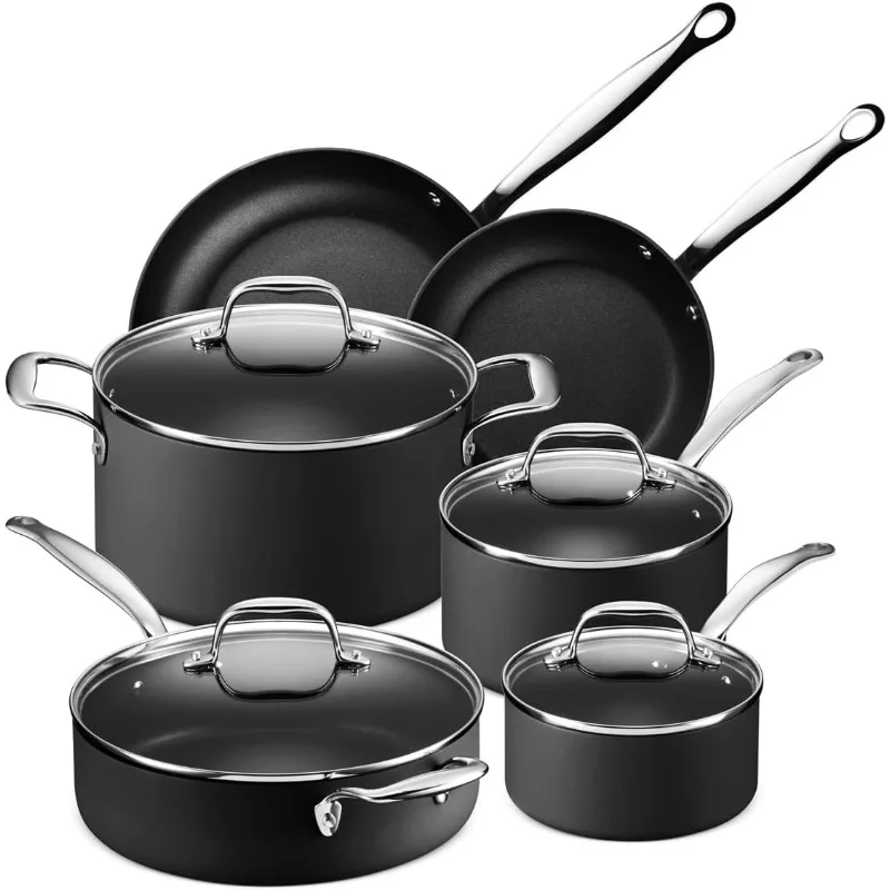 

Slick 10 pc Hard Anodized Nonstick Cookware - Next Gen Hard Anodized Aluminum & Steel Chef Grade Pots and Pans Set for Ho