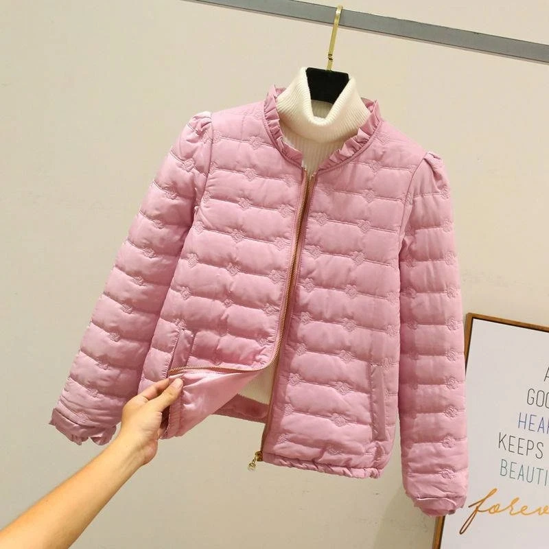 2023 Autumn Winter New Women Cotton Padded Jacket Warm Korean Elegant Casual Loose Lightweight Solid Color Parka Female Outwear