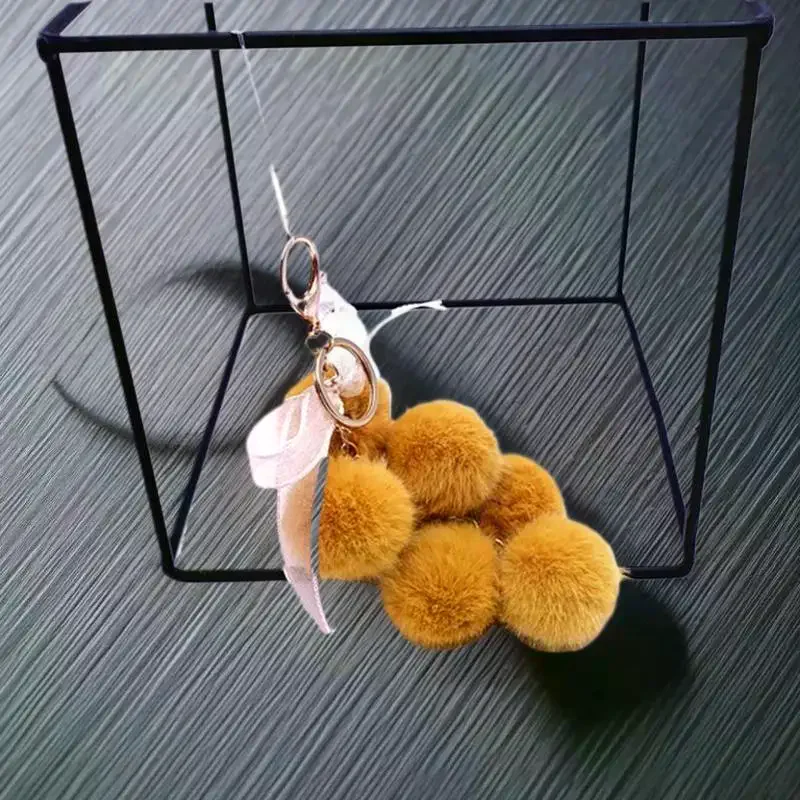 Uroczy, kreatywny breloczek do kluczy w kształcie pomarańczy, z koronką, kokardką, futrzanym pomponem, pluszowa zabawka, zawieszka do torby, ozdoba do plecaka, brelok do kluczyków samochodowych, prezent na Nowy Rok.