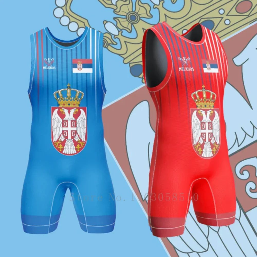Serbia Singlet MELKHOSU Team Singlet professional-grade competition suit Wrestlers tournaments Bodybuilding weightlifting suit