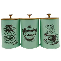 3Pcs Sealed Coffee Canister Set Iron Kitchen Counter Storage Jars with Lids Cover for Coffee Tea Sugar Container