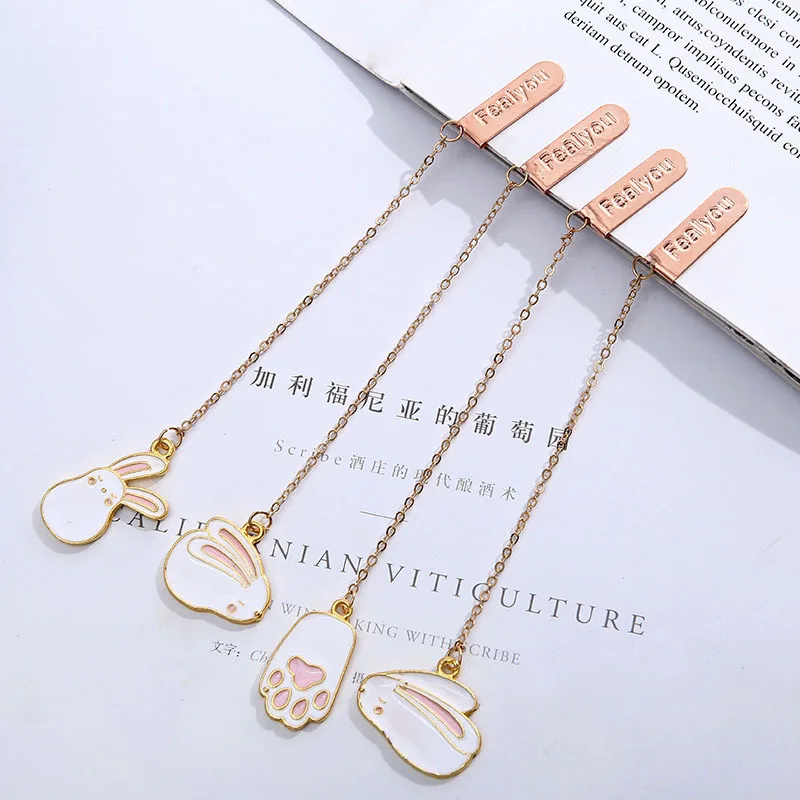 

2pcs Pendant Bookmark Cartoon White Rabbit Bookmark for Books Creative Art Book Mark Student Stationery Books Clips Teacher Gift