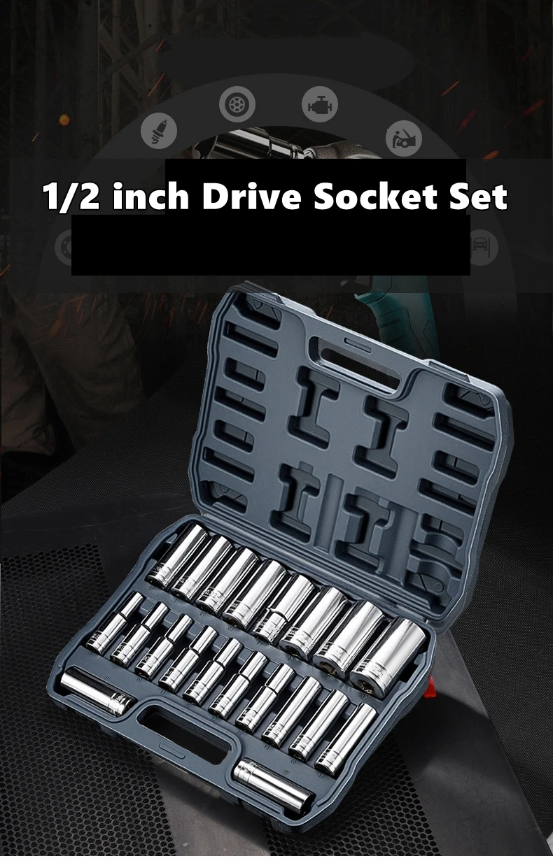 

1/2 Inch Drive Socket Set,20pcs Socket Set(8-32mm), CR-V Steel for Automotive Maintenance, Repairs, and DIY Projects