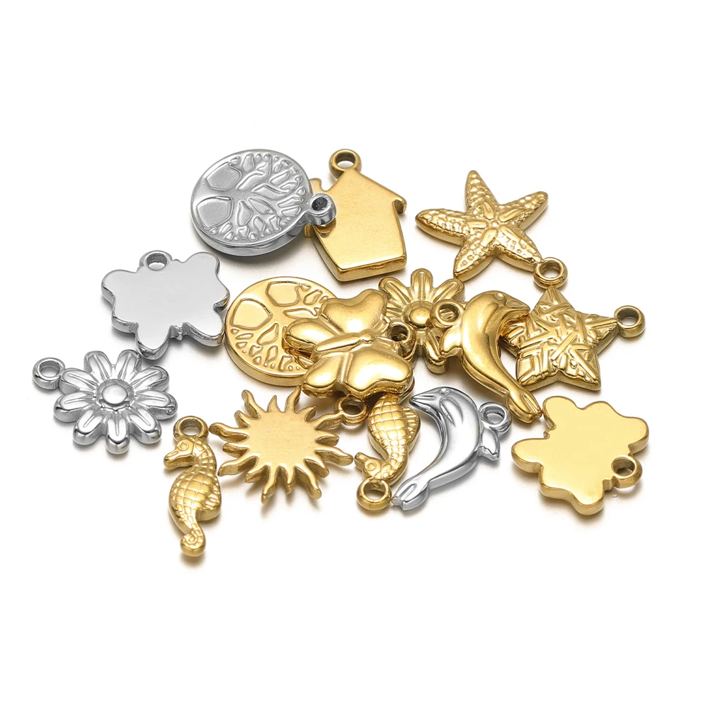 10pcs Stainless Steel Stars Heart Charms Gold Plated Animals Pendants for DIY Necklace Earrings Supplies Bracelet Jewelry Making