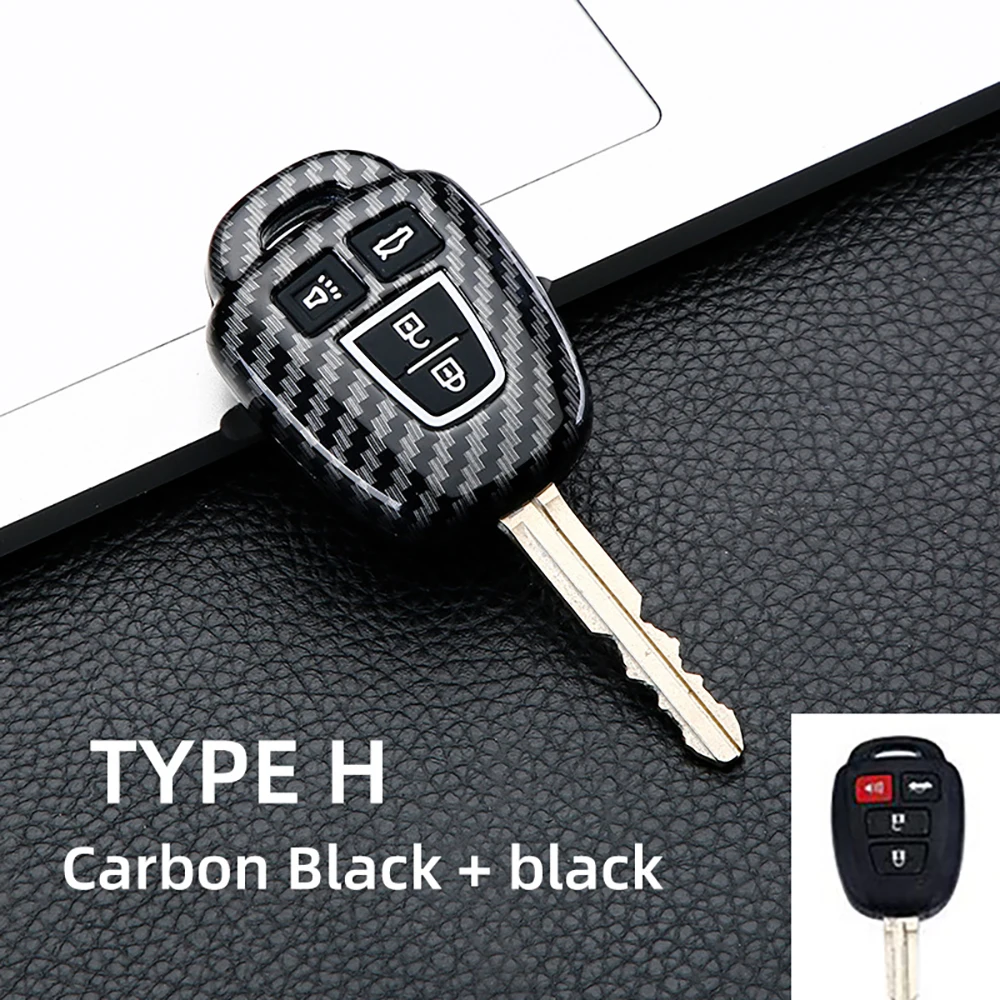 ABS Carbon Car Key Case Cover Fob Shell Cover Holder For Toyota Aqua Ractis Vitz RAV4 HiAce Land Cruiser 2010-2019 Keychain