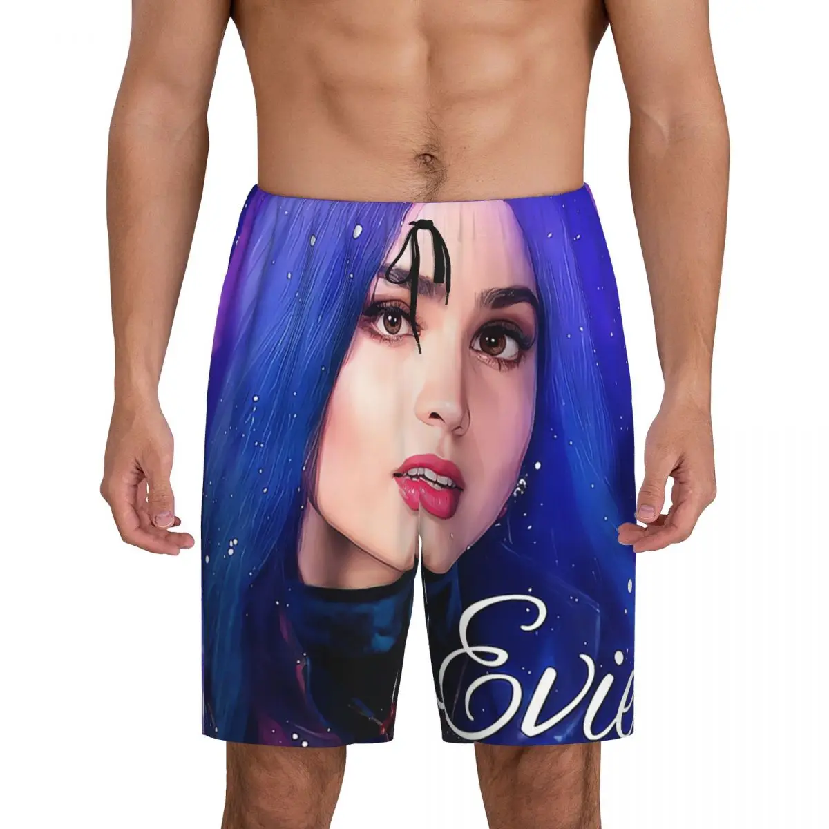 

Custom Evie Blue Princess Pajama Bottoms for Men Descendants Movie Lounge Sleep Shorts Drawstring Sleepwear Pjs with Pockets