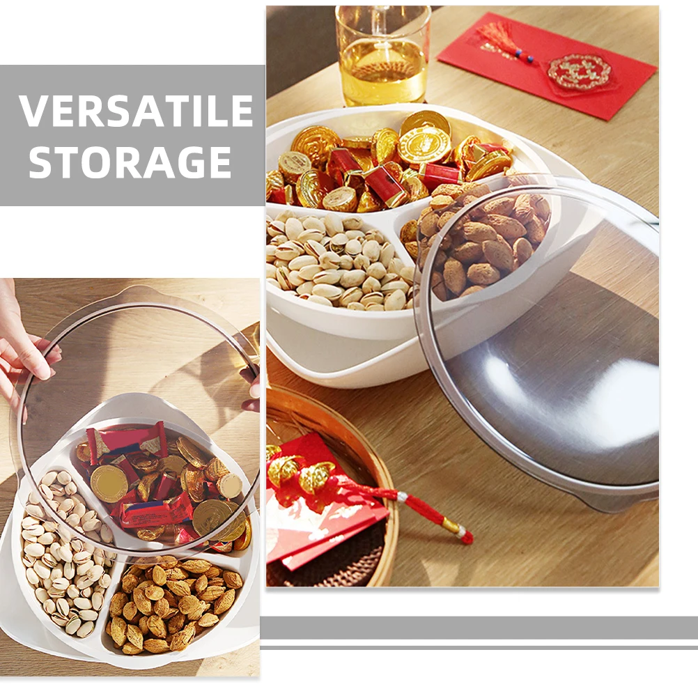

1 set Snack Dried Fruit Plate Portable Tray Lid Kitchen Countertop Abs Divided Serving Platter Storage Case Dry Box Fruit Nuts