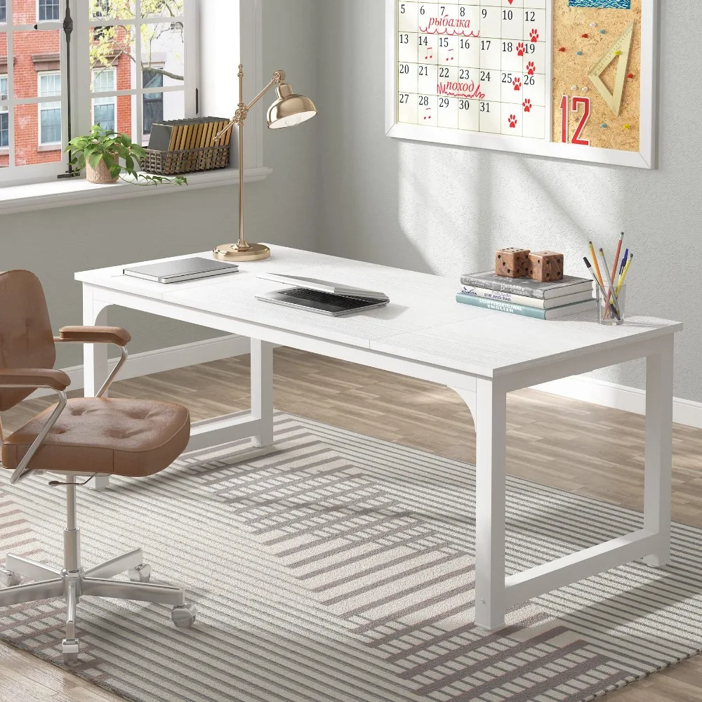 

70.8”Executive Desk, Large Office Computer Desk with Thicken Frame, Modern Simple Workstation Business Furniture for Home Office