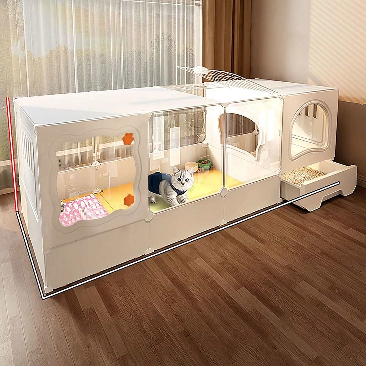 

Cat Cage with Litter Box, Indoor Household Kitten Villa House, Rabbit Cage, Puppy Cage, Empty Cage with Integrated Toilet, Cat Cabinet