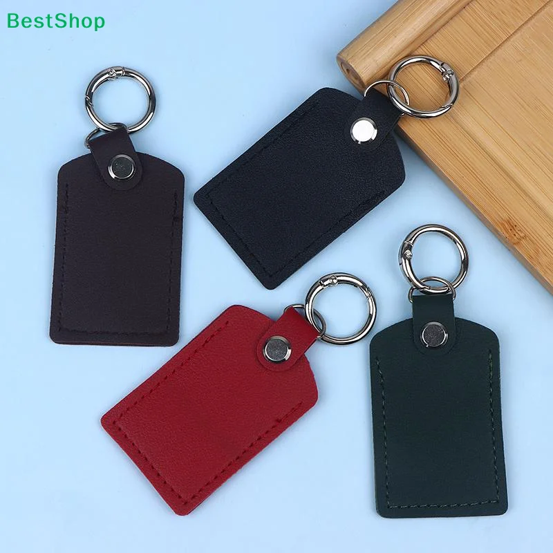 ♫4PCS PU Leather ID Badge Holders,Mini Card Protector Keychain for RFID Cards,Access Cards & Key Tags