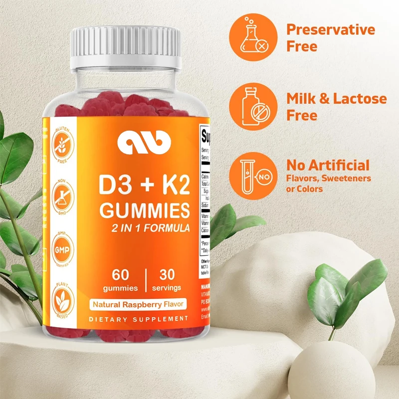 Vitamin D3 K2 gummies -60 capsules - Supports healthy bone, heart,and calcium absorption and immune health - Non GMO,gluten free