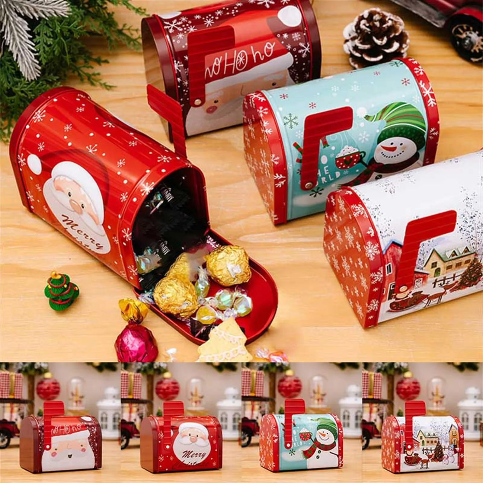 Mailbox Shaped Christmas Cookie Box Tinplate Candy Boxes Tins Xmas Kids Food Storage Tanks Christmas Decoration Gift Box