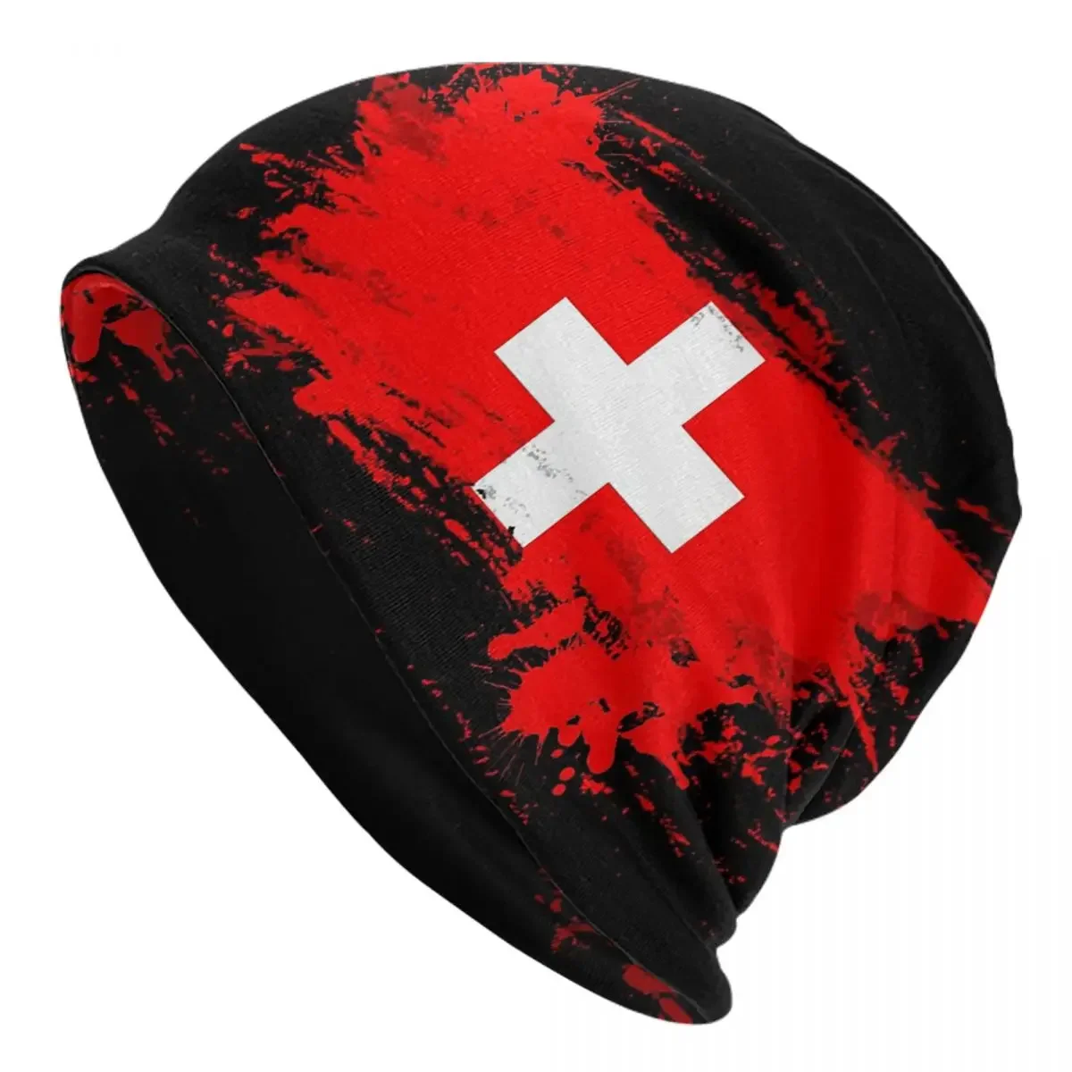 Swiss Switzerland Flag Warm Knitted Cap Fashion Bonnet Hat Autumn Winter Outdoor Beanies Hats for Men Women Adult