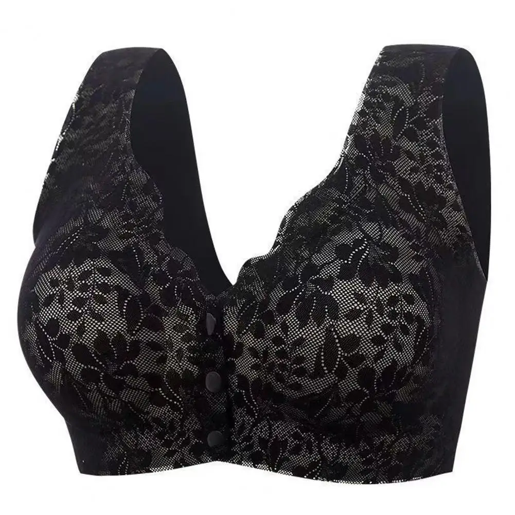 Women Front Button Bra Maximum Support Bra Comfortable Lace Front Closure Bras for Women Wide Shoulder Strap Full Coverage Easy