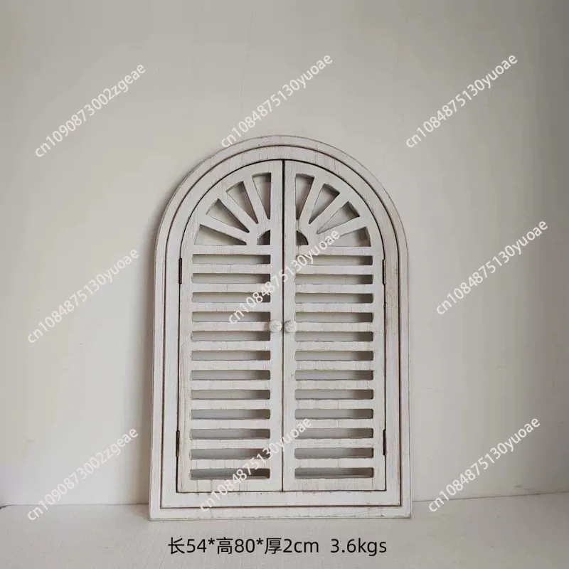 Timeless Elegance: Arched Faux Window Wall Decor in Distressed White and Natural Wood