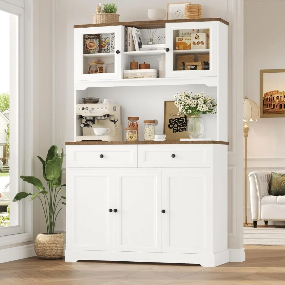

Tall Kitchen Pantry Storage Cabinet, Kitchen Hutch with Countertop and Microwave Stand, Food Pantry Cabinet with Doors