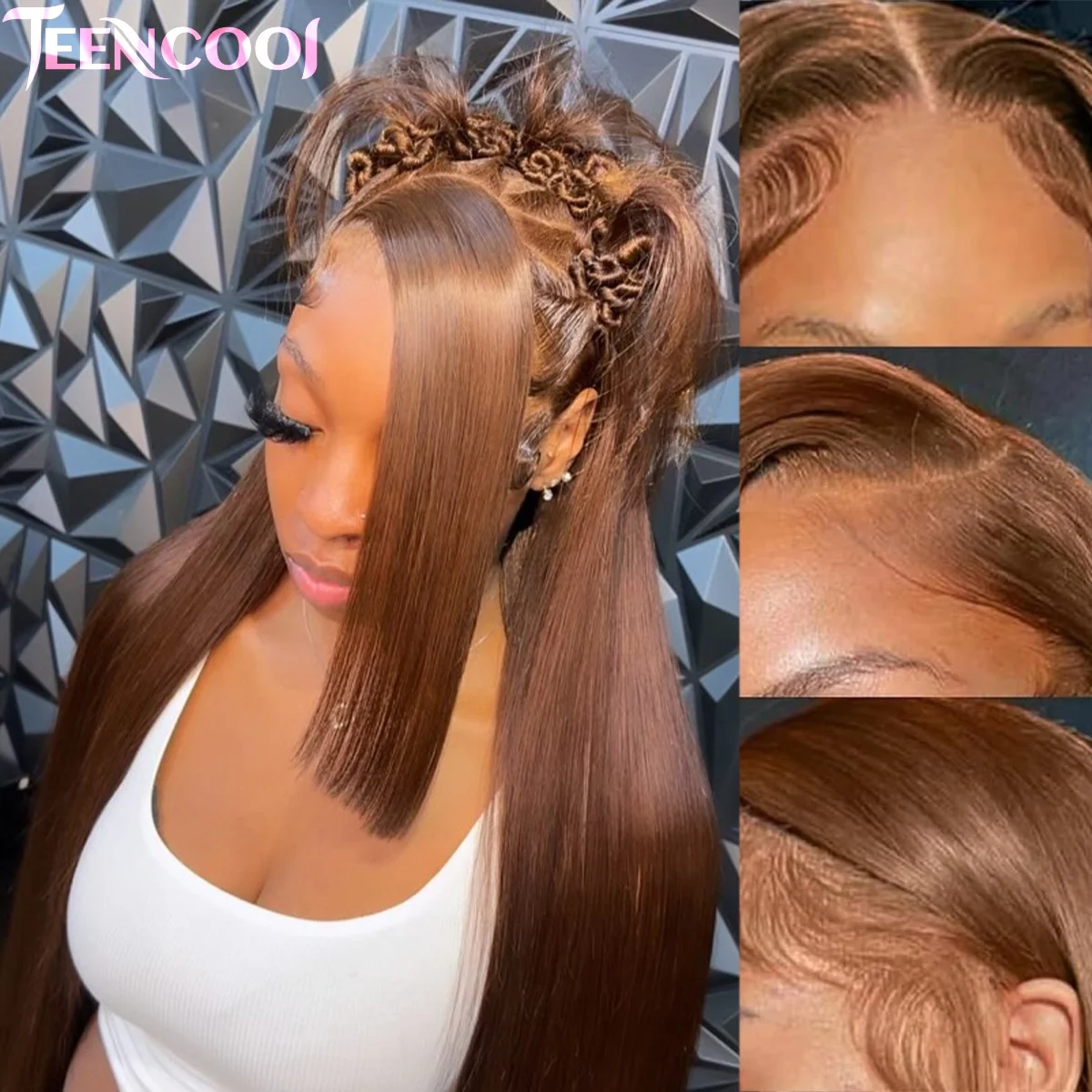 36 Inches Chocolate Brown Lace Front 100% Human Hair Wig Pre Plucked Dark Brown Bone Straight 13x4 13x6 HD Lace Frontal Wigs