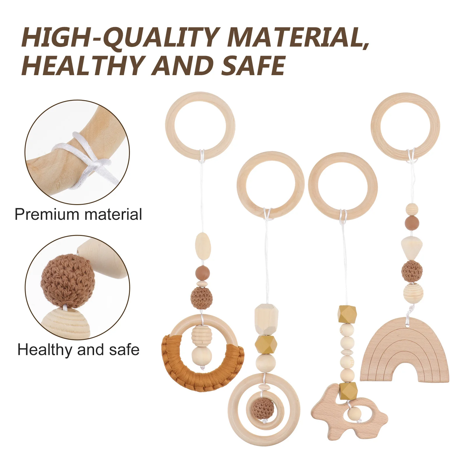 4Pcs Wood Ring Teether Creative Baby Teeth Grinding Tool -Soothing Teether Home Decor DIY Decoration