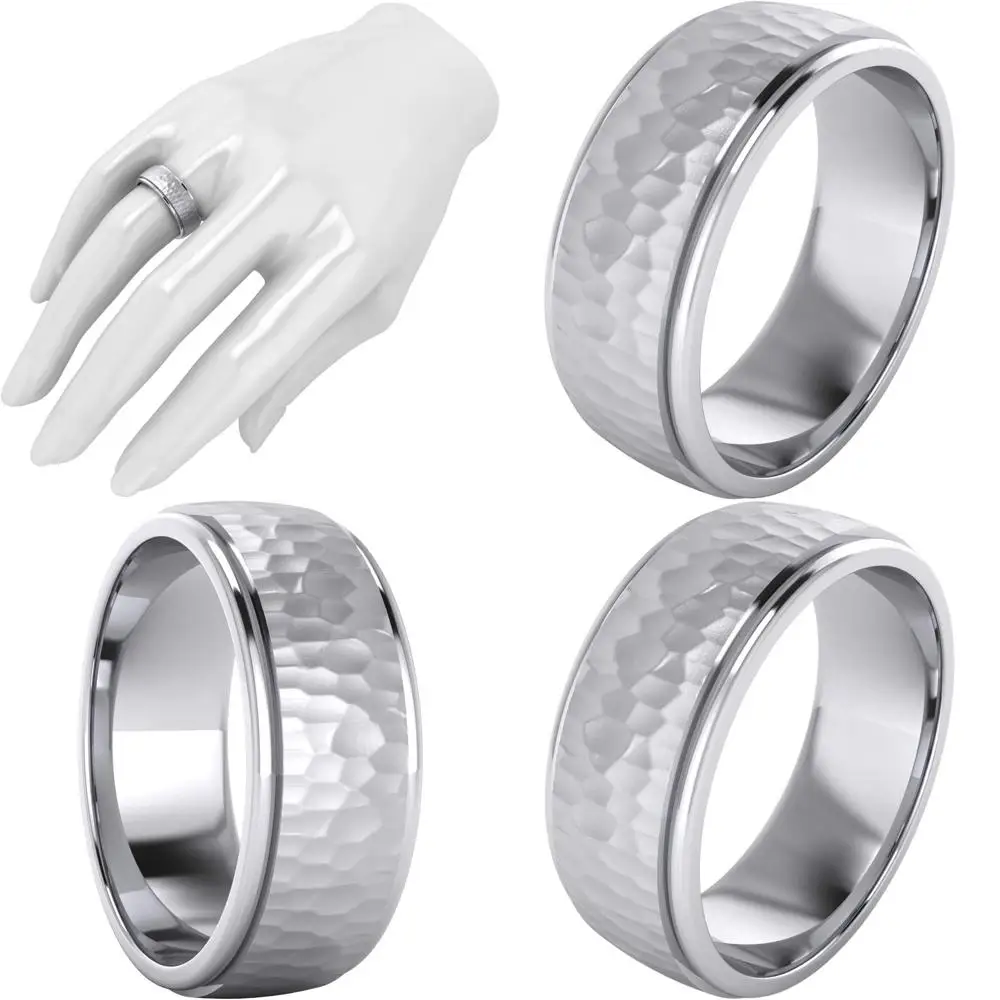 

Обручальное кольцо из стерлингового серебра с эффектом ковки, комфортная посадка, 6 мм и 8 мм, с полированным центром