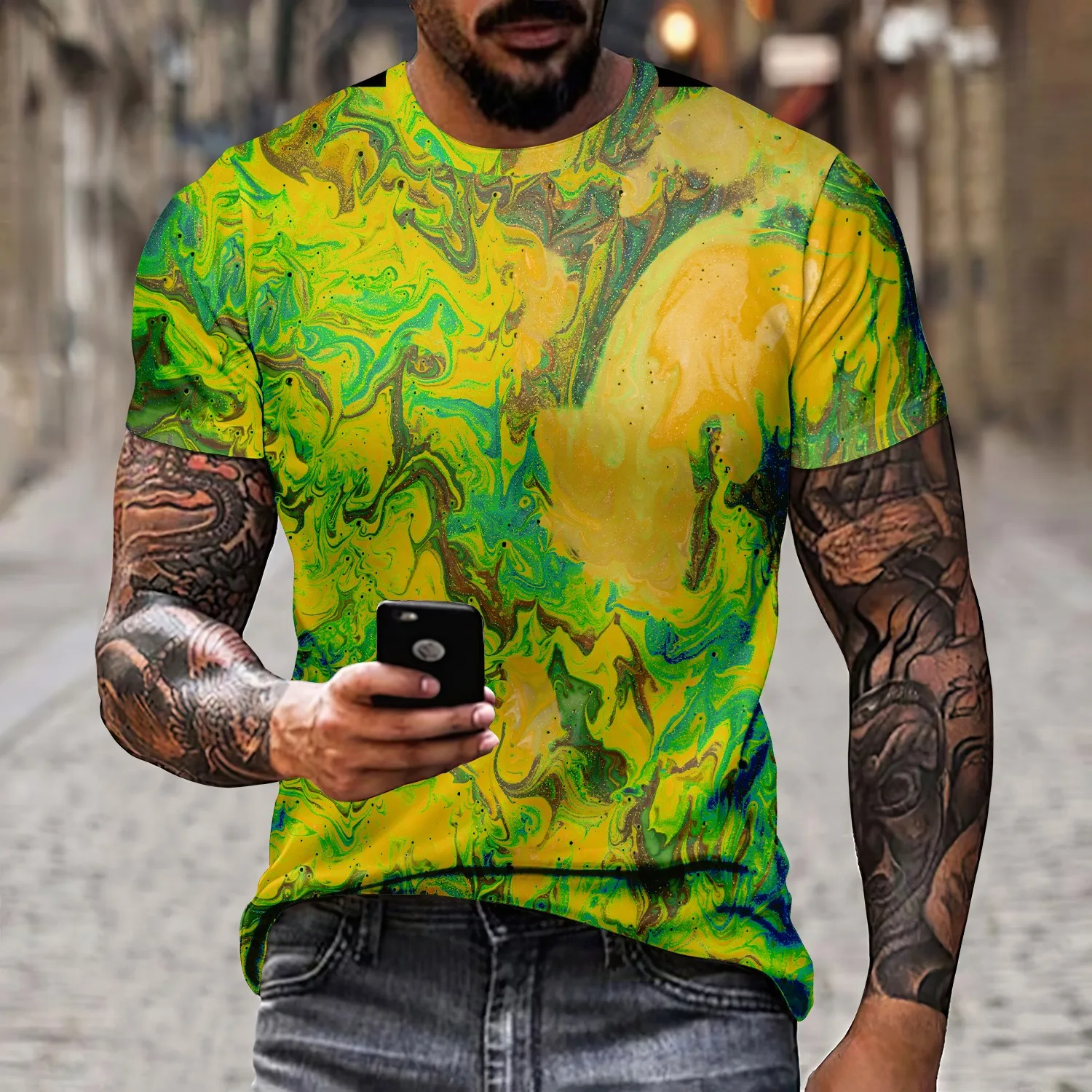 

Новая мужская модная футболка с круглым вырезом и короткими рукавами с 3D принтом, летняя повседневная уличная одежда в стиле хип-хоп, крутая футболка