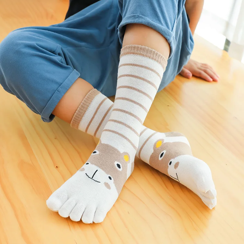 3-12Years Old Boys GirlsToe Socks Cute Cartoon Cotton Children Floor Stockings Toddler Warm Autumn Spring Five Finger Sock 2-12Y