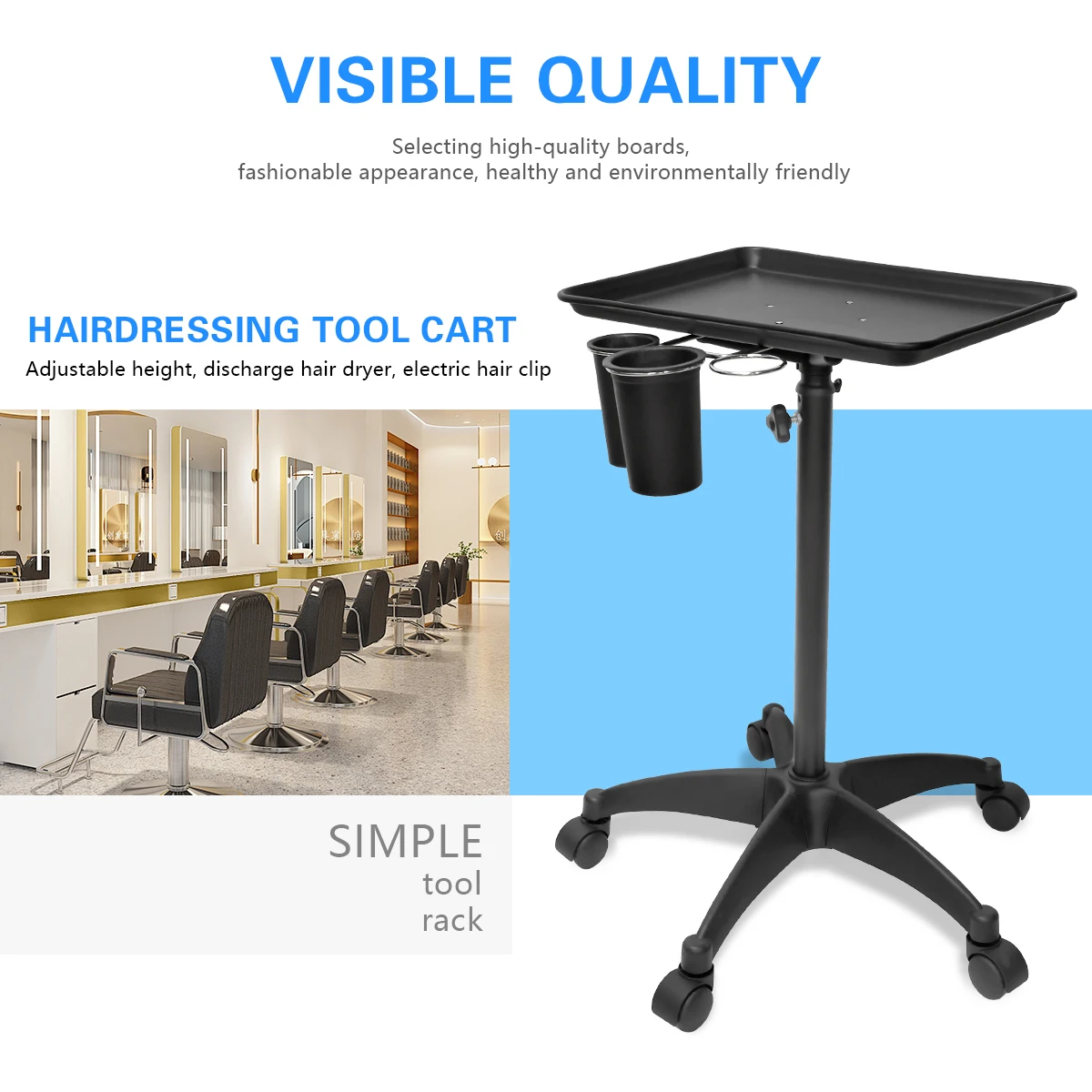 Barber Tray Adjustable Height Stainless Steel Trolley Rolling Cart Stand Salon Medical SPA Clinic Service Cart Storage Tools