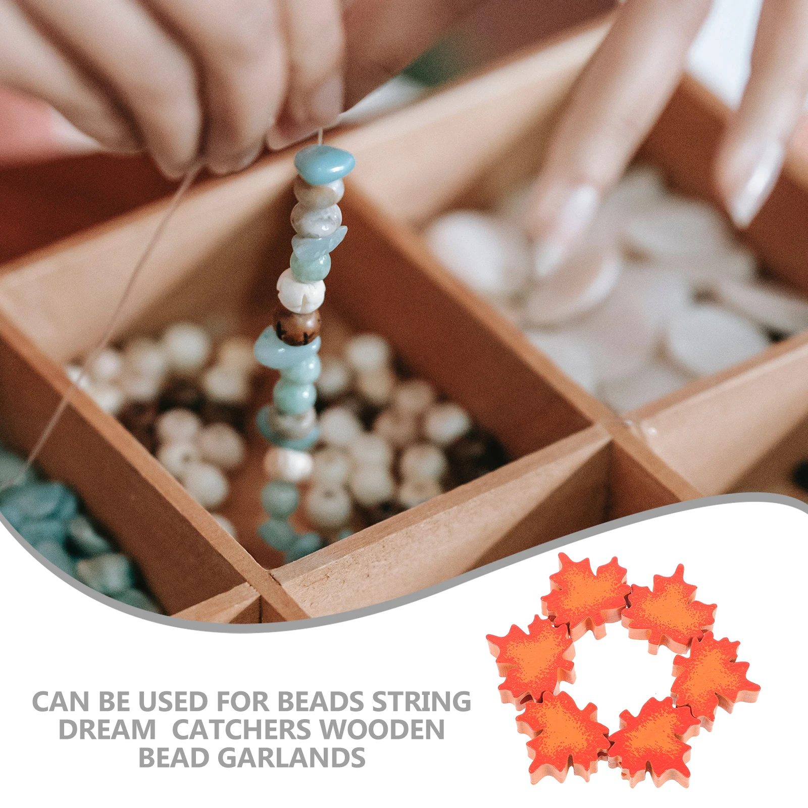 

50Pcs Wood DIY Beads for Crafts String Decoration Pre-Drilled Hole Crafting Maple Leaf Beads Thanksgiving Pendant Vase Filler