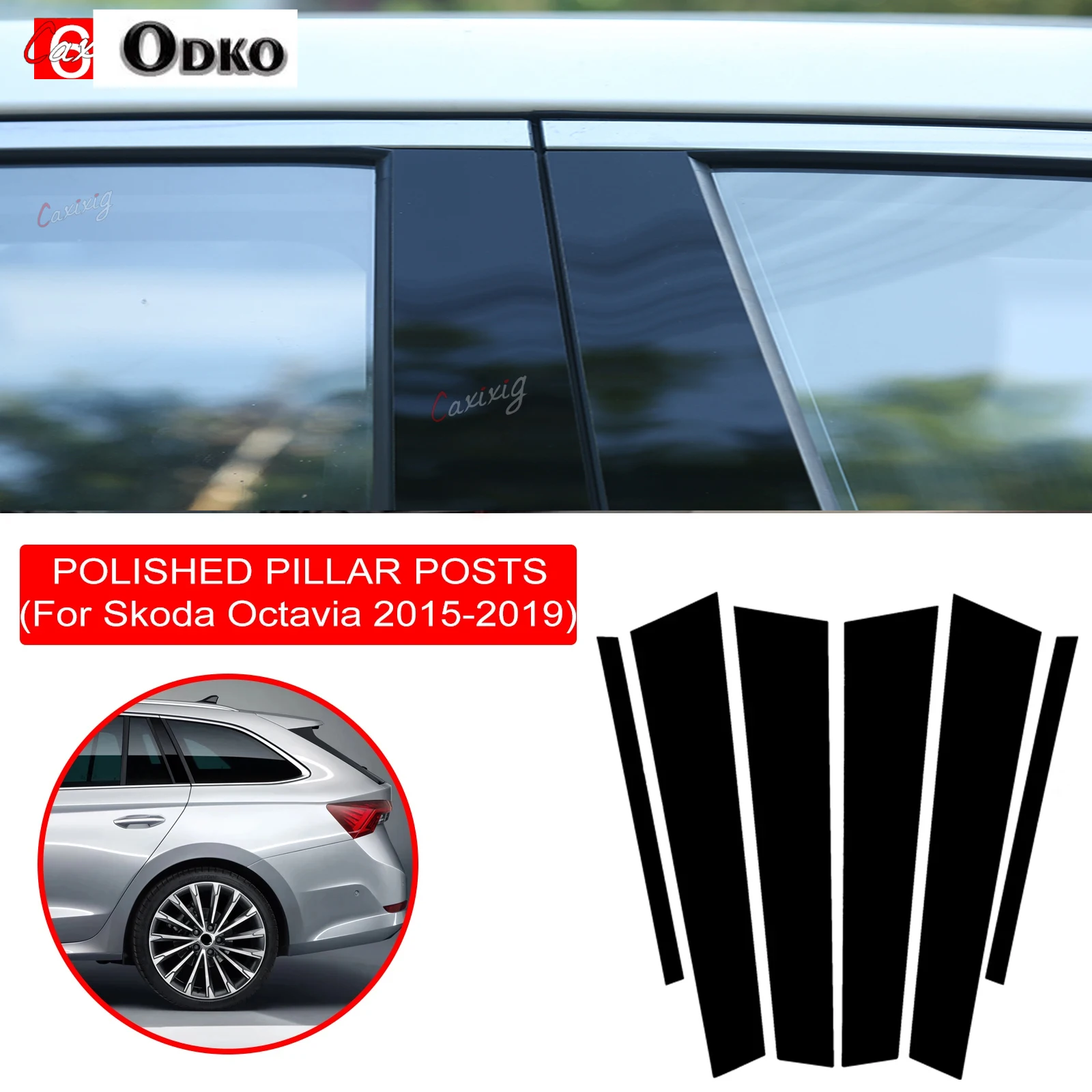 6PCS Polished Pillar Posts For Skoda Octavia 2015-2019 Auto Window Trim Cover BC Column Sticker Dropship