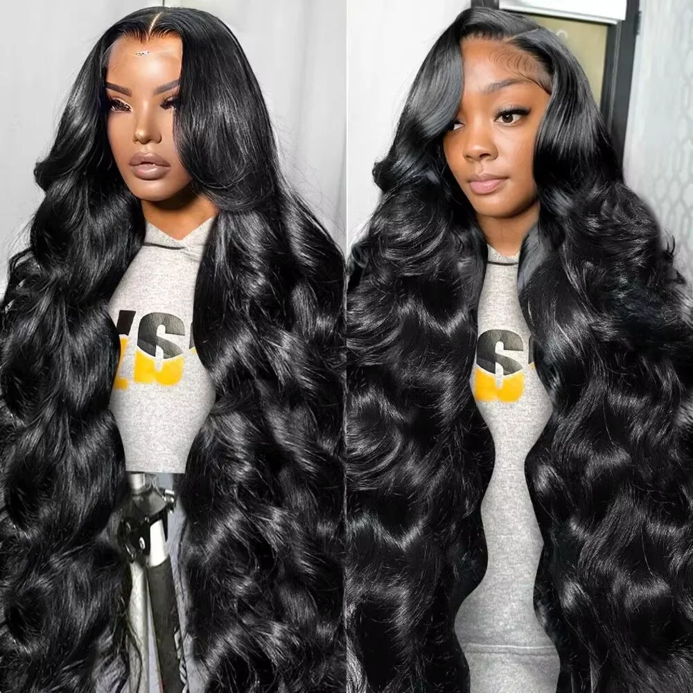 200 Density 13x6 360 HD Transparent Lace Frontal Wigs Natural colored body wave hair 52  inches human hair for women