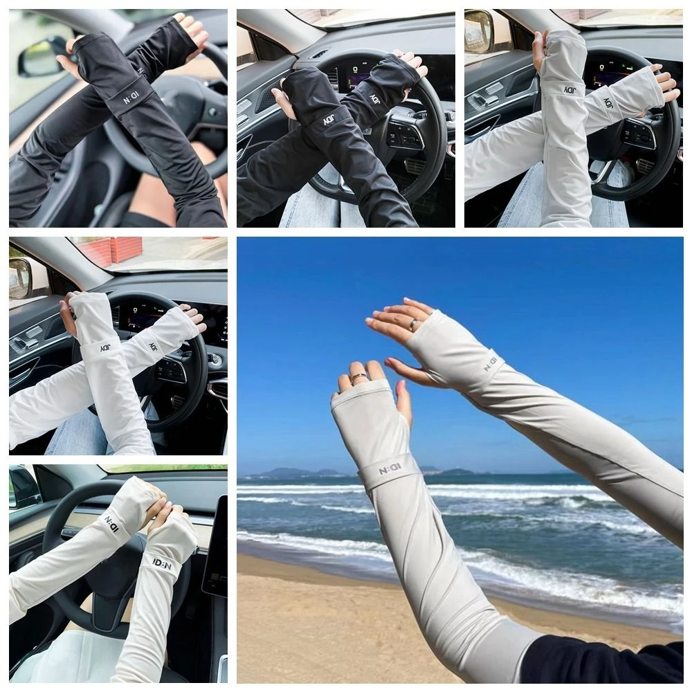Mangas de seda de hielo Anti-UV, guantes de manga larga con aislamiento UV, fundas para brazos con protección solar, guantes de ciclismo para conducir