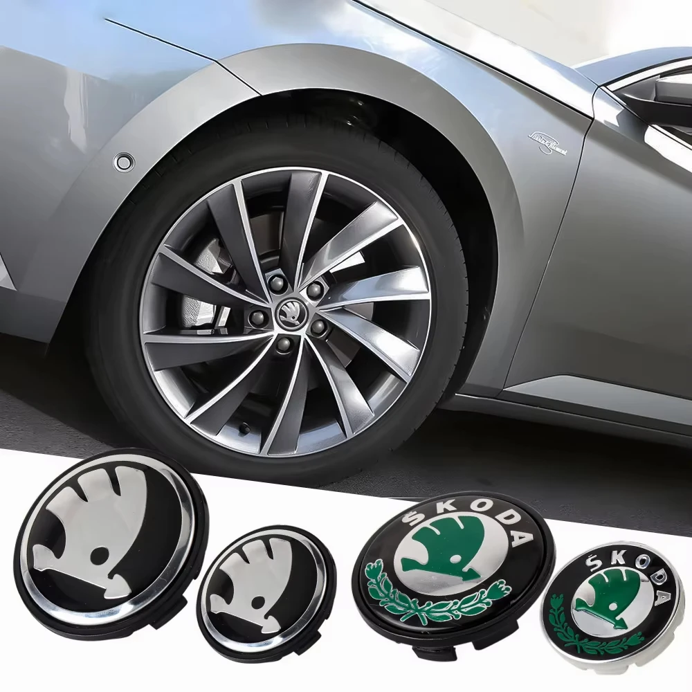 4pcs 3d 56mm 65mm  For Skoda Car Emblem Wheel Hub Center Cap Badge Covers Sticker Decals Styling Accessories Emblem Replacement