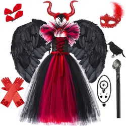 Mädchen Hexe Kleid Halloween böse Rollenspiel Kostüm gestrickt Tüll Tutu Rüschen Karneval Prinzessin Thema Party Kleider neu